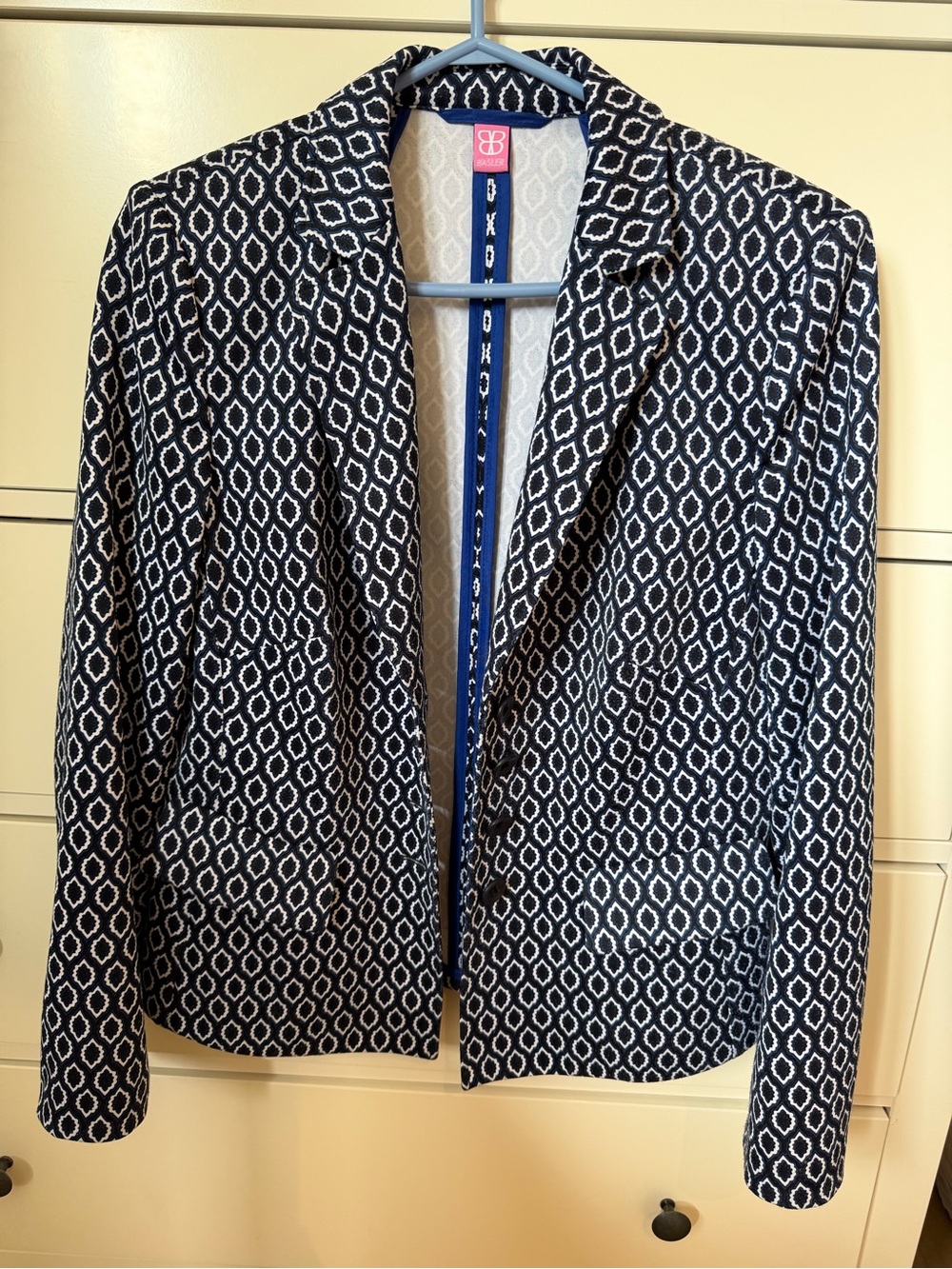 Basler Navy and White Diamond-Print Blazer